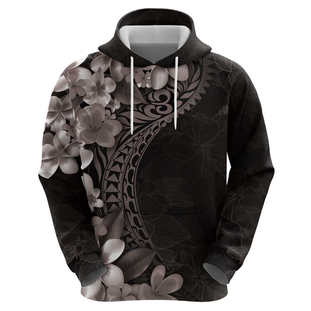 Hawaiian Plumeria-Polynesian Art Tattoo Grayscale Color Hoodie