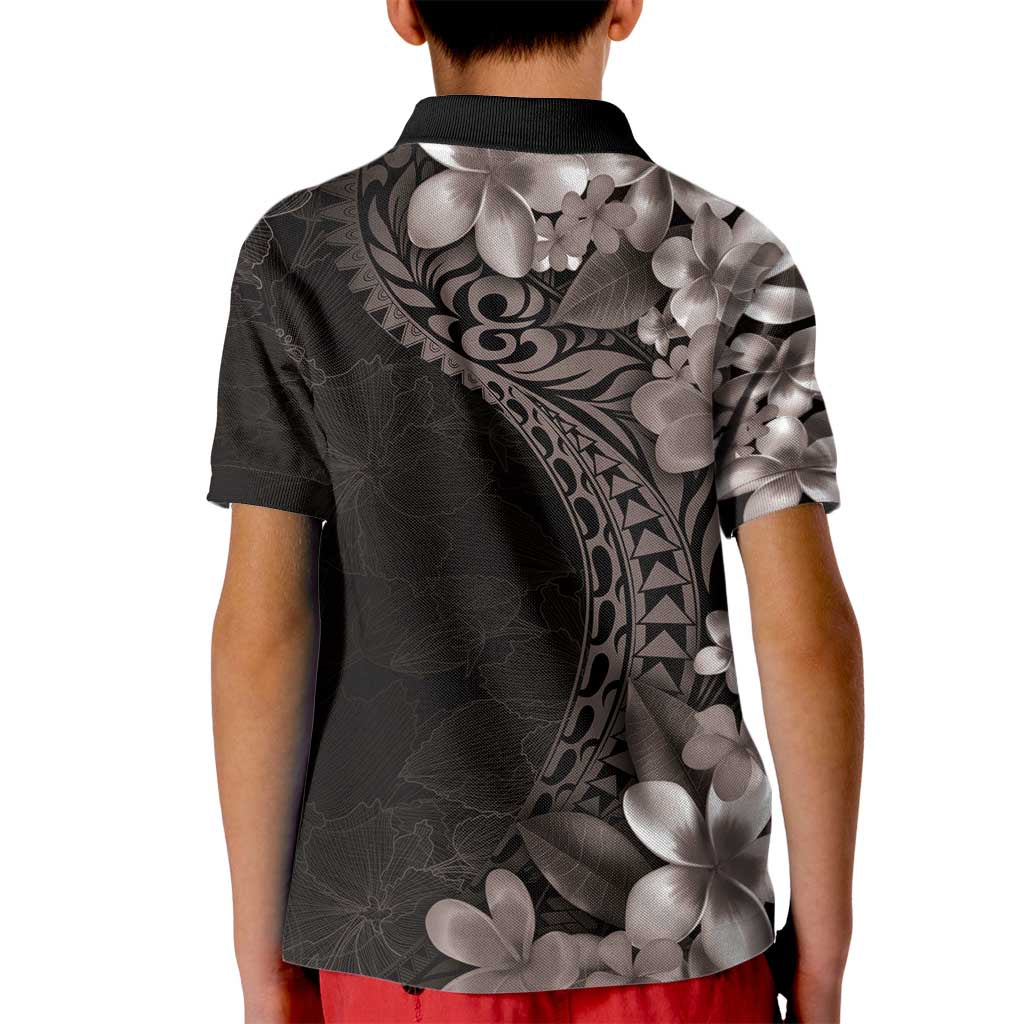 Hawaiian Plumeria-Polynesian Art Tattoo Grayscale Color Kid Polo Shirt