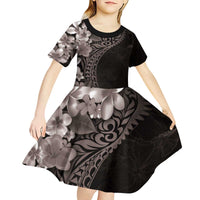 Hawaiian Plumeria-Polynesian Art Tattoo Grayscale Color Kid Short Sleeve Dress