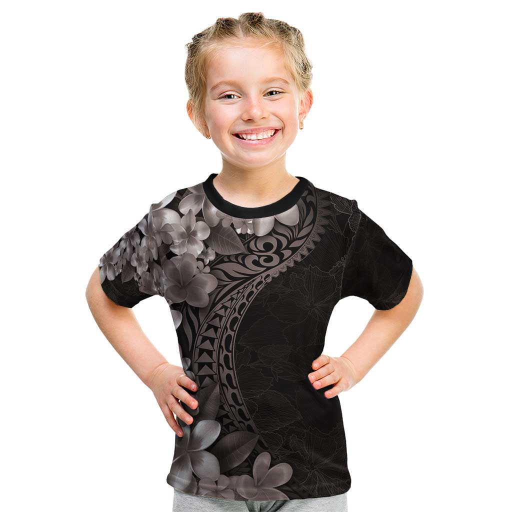 Hawaiian Plumeria-Polynesian Art Tattoo Grayscale Color Kid T Shirt LT03 Gray - Polynesian Pride