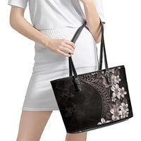 Hawaiian Plumeria-Polynesian Art Tattoo Grayscale Color Leather Tote Bag