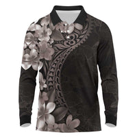 Hawaiian Plumeria-Polynesian Art Tattoo Grayscale Color Long Sleeve Polo Shirt LT03 Gray - Polynesian Pride