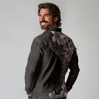 Hawaiian Plumeria-Polynesian Art Tattoo Grayscale Color Long Sleeve Polo Shirt LT03 - Polynesian Pride
