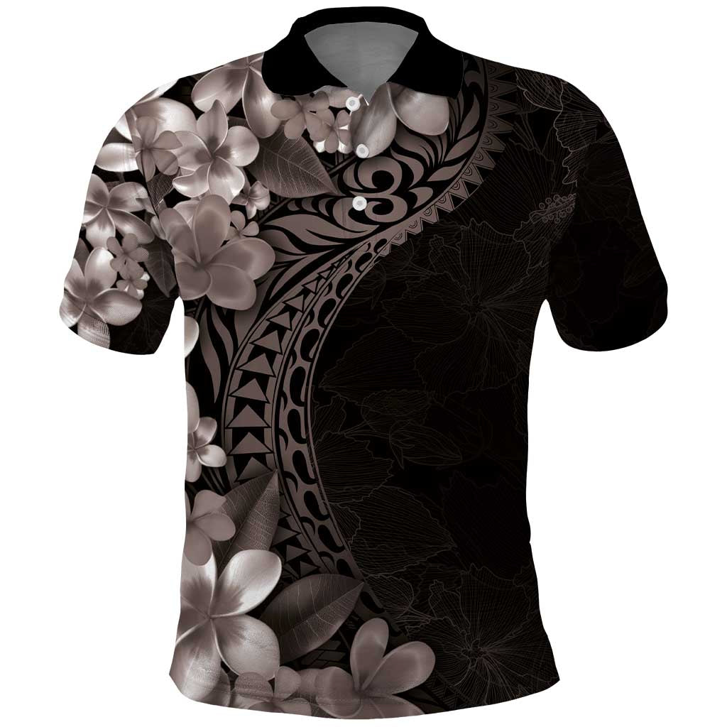 Hawaiian Plumeria-Polynesian Art Tattoo Grayscale Color Polo Shirt
