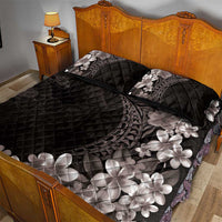 Hawaiian Plumeria-Polynesian Art Tattoo Grayscale Color Quilt Bed Set
