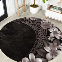 Hawaiian Plumeria-Polynesian Art Tattoo Grayscale Color Round Carpet