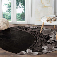 Hawaiian Plumeria-Polynesian Art Tattoo Grayscale Color Round Carpet