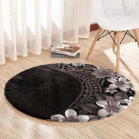 Hawaiian Plumeria-Polynesian Art Tattoo Grayscale Color Round Carpet