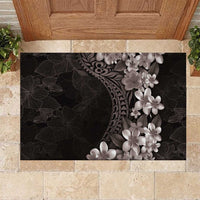 Hawaiian Plumeria-Polynesian Art Tattoo Grayscale Color Rubber Doormat