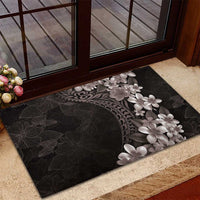 Hawaiian Plumeria-Polynesian Art Tattoo Grayscale Color Rubber Doormat