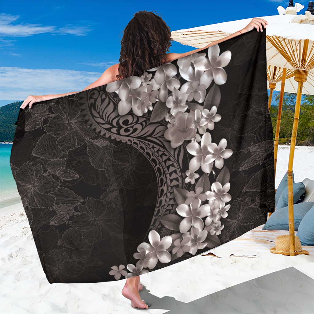 Hawaiian Plumeria-Polynesian Art Tattoo Grayscale Color Sarong