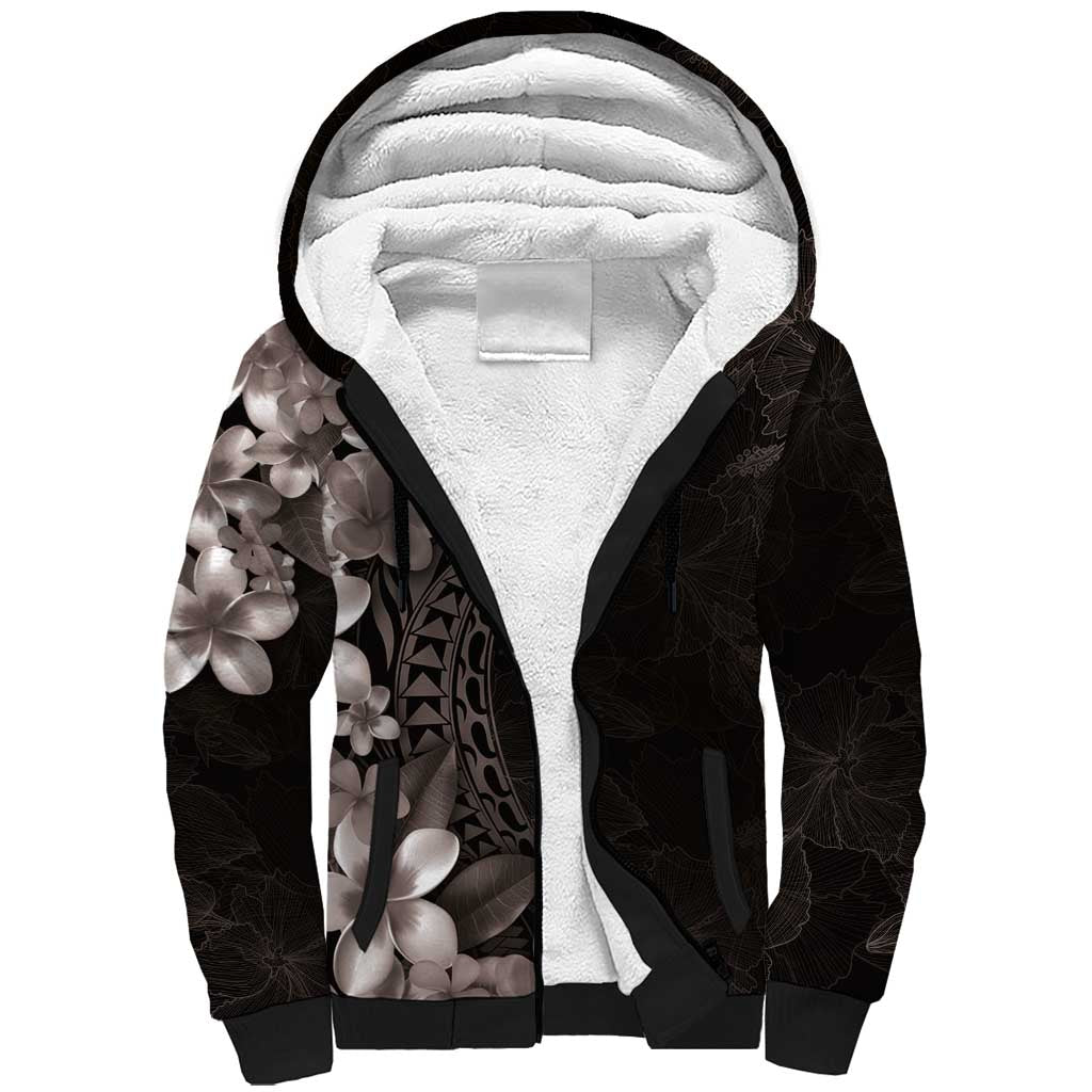Hawaiian Plumeria-Polynesian Art Tattoo Grayscale Color Sherpa Hoodie