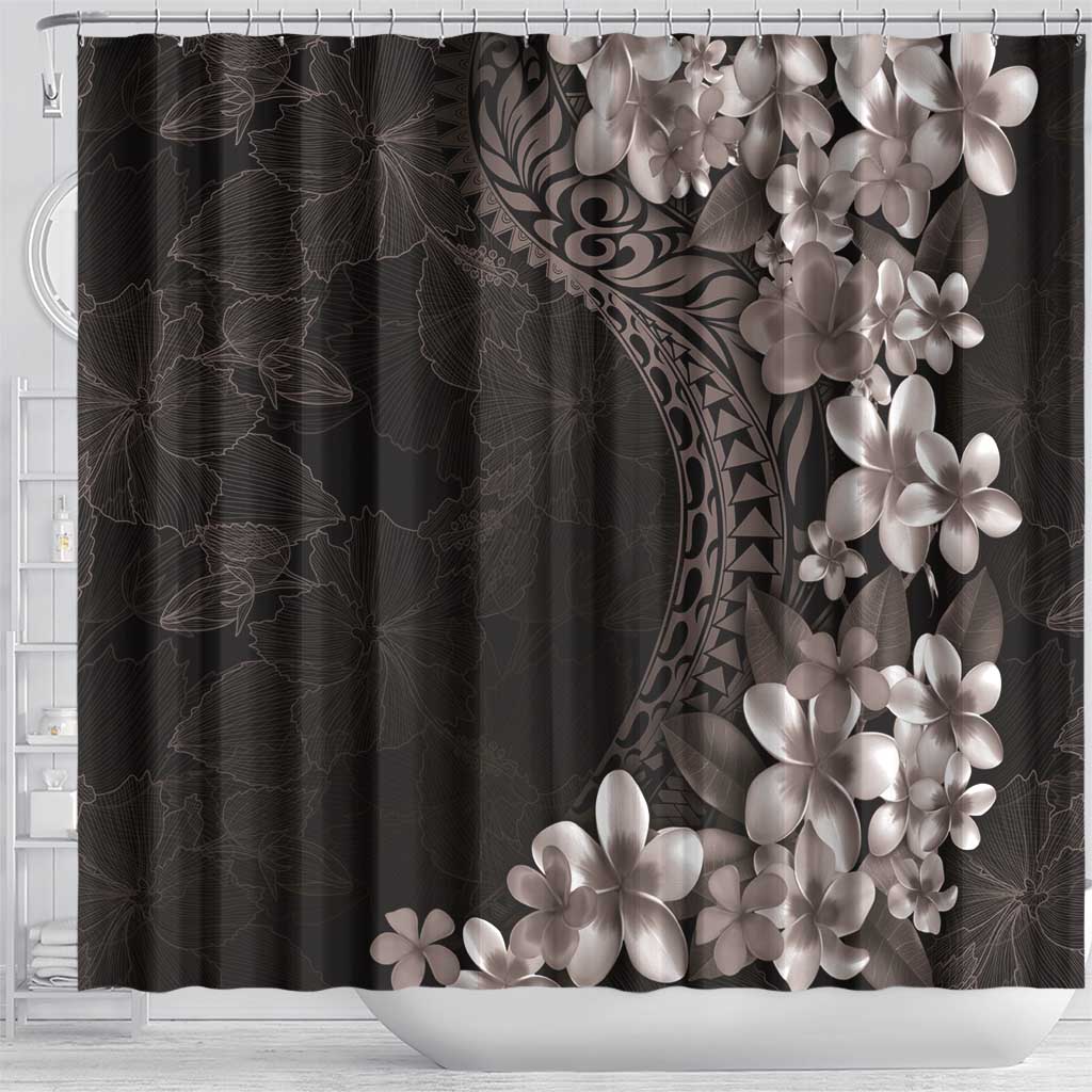 Hawaiian Plumeria-Polynesian Art Tattoo Grayscale Color Shower Curtain