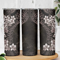 Hawaiian Plumeria-Polynesian Art Tattoo Grayscale Color Skinny Tumbler