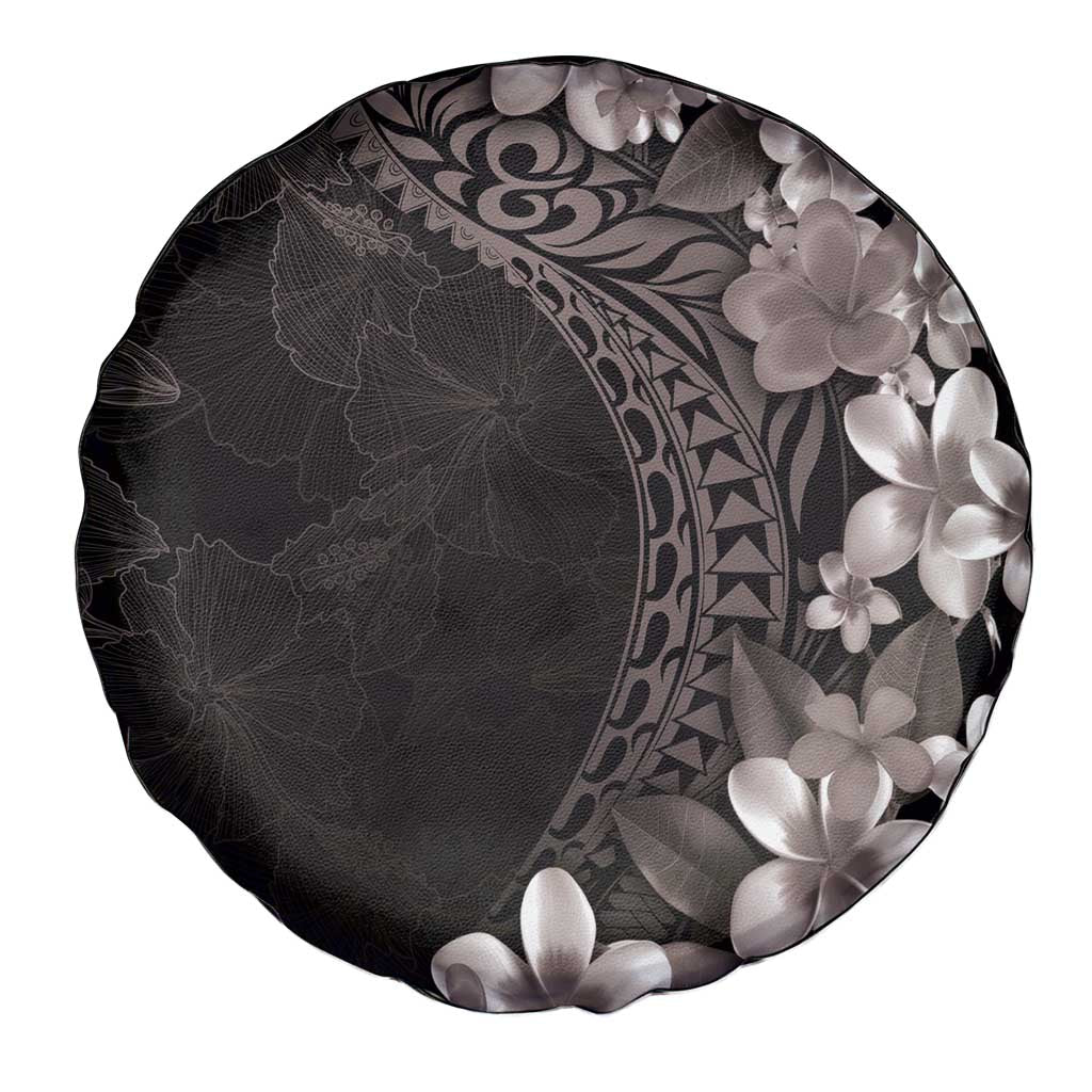 Hawaiian Plumeria-Polynesian Art Tattoo Grayscale Color Spare Tire Cover