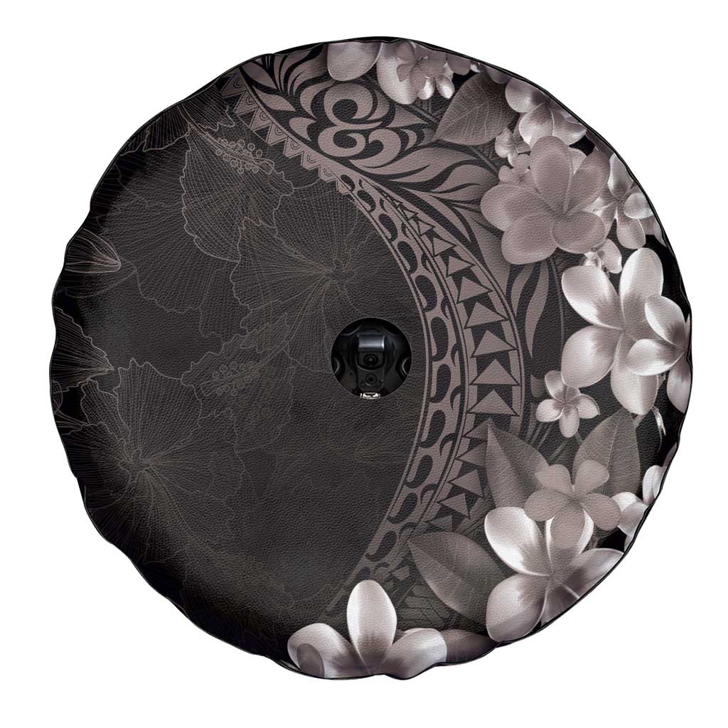Hawaiian Plumeria-Polynesian Art Tattoo Grayscale Color Spare Tire Cover
