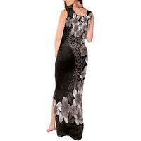Hawaiian Plumeria-Polynesian Art Tattoo Grayscale Color Tank Maxi Dress