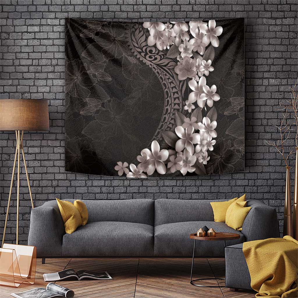 Hawaiian Plumeria-Polynesian Art Tattoo Grayscale Color Tapestry