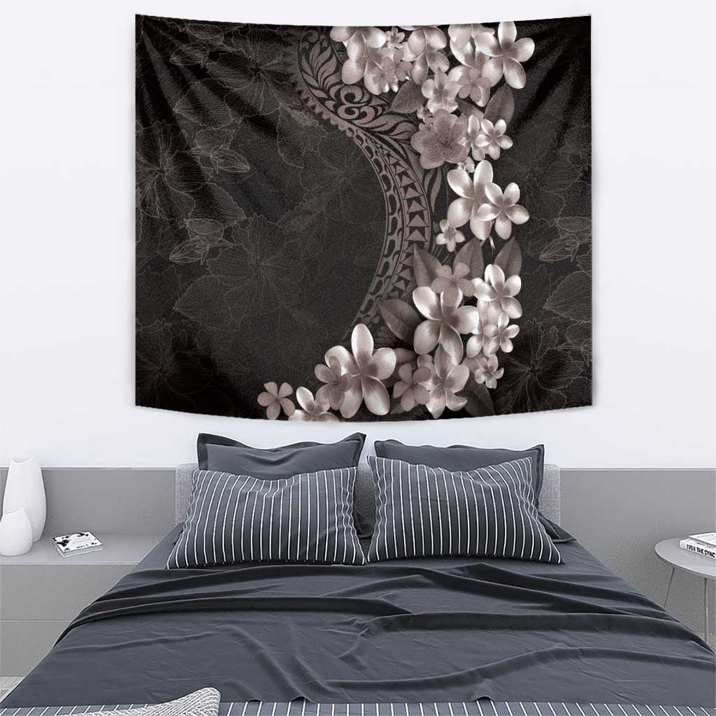 Hawaiian Plumeria-Polynesian Art Tattoo Grayscale Color Tapestry