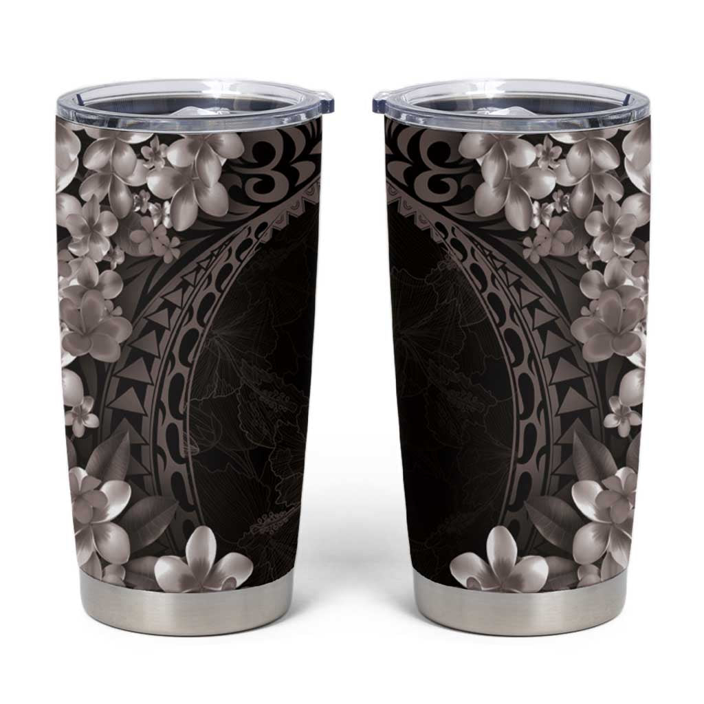 Hawaiian Plumeria-Polynesian Art Tattoo Grayscale Color Tumbler Cup