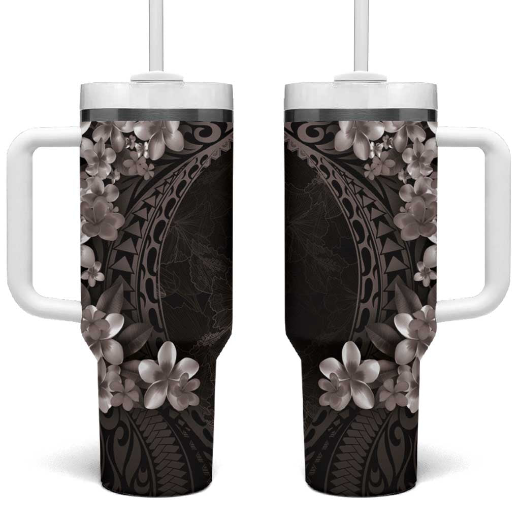 Hawaiian Plumeria-Polynesian Art Tattoo Grayscale Color Tumbler With Handle