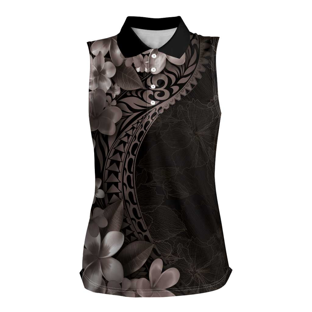 Hawaiian Plumeria-Polynesian Art Tattoo Grayscale Color Women Sleeveless Polo Shirt LT03 Female Gray - Polynesian Pride