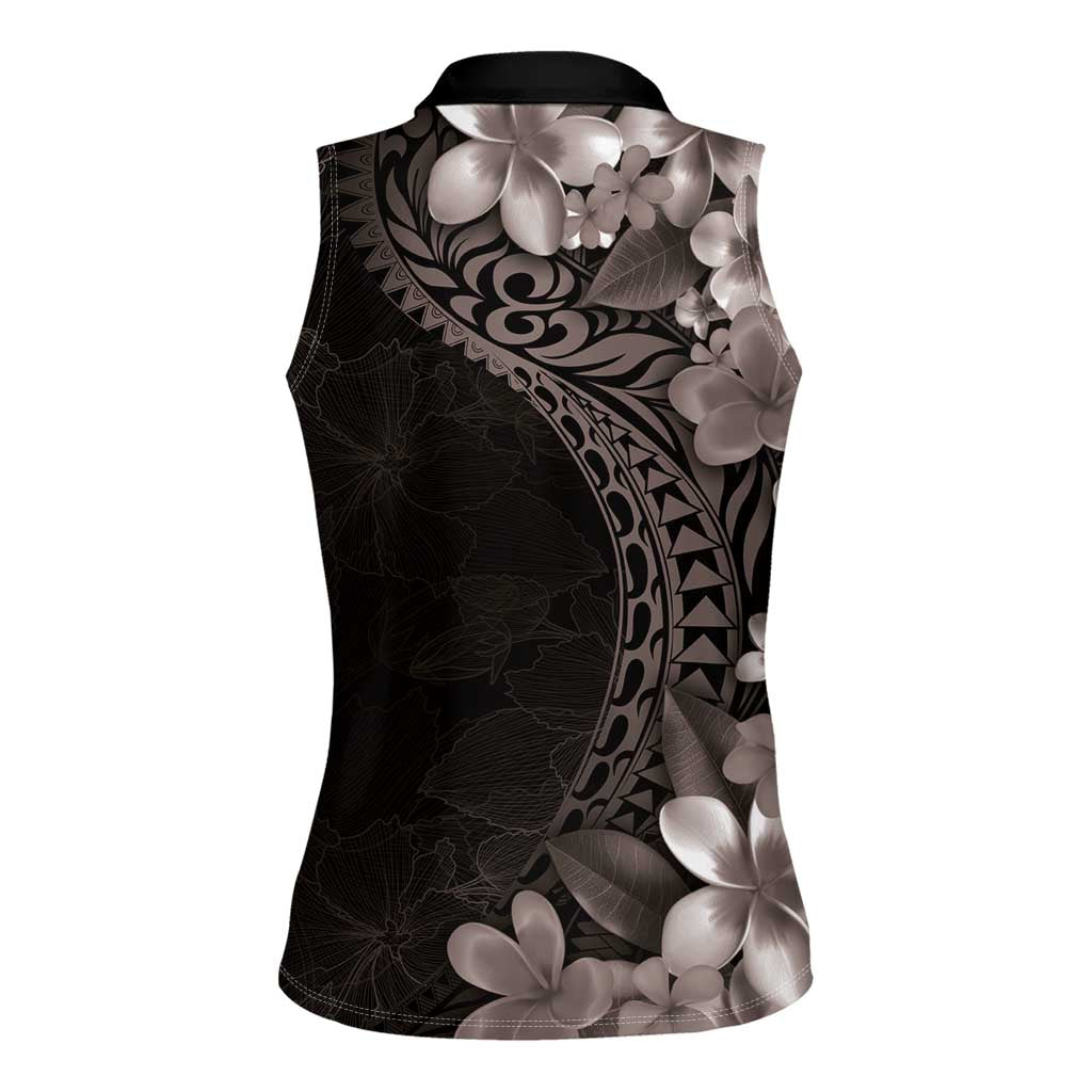 Hawaiian Plumeria-Polynesian Art Tattoo Grayscale Color Women Sleeveless Polo Shirt LT03 - Polynesian Pride