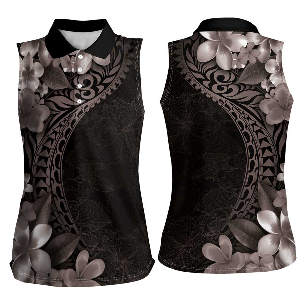 Hawaiian Plumeria-Polynesian Art Tattoo Grayscale Color Women Sleeveless Polo Shirt LT03 - Polynesian Pride