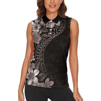 Hawaiian Plumeria-Polynesian Art Tattoo Grayscale Color Women Sleeveless Polo Shirt LT03 - Polynesian Pride