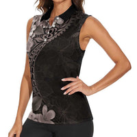 Hawaiian Plumeria-Polynesian Art Tattoo Grayscale Color Women Sleeveless Polo Shirt LT03 - Polynesian Pride