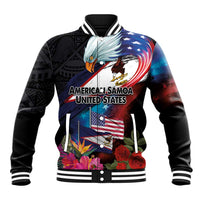 American Samoa and United States Together Baseball Jacket National Flag with Eagle-Hibiscus and Rose