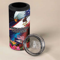 American Samoa and United States Together 4 in 1 Can Cooler Tumbler National Flag with Eagle-Hibiscus and Rose LT03 - Polynesian Pride