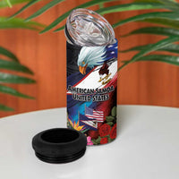 American Samoa and United States Together 4 in 1 Can Cooler Tumbler National Flag with Eagle-Hibiscus and Rose LT03 - Polynesian Pride