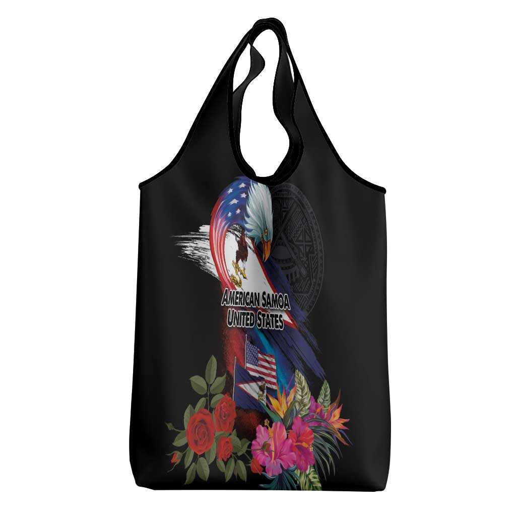 American Samoa and United States Together Grocery Bag National Flag with Eagle-Hibiscus and Rose