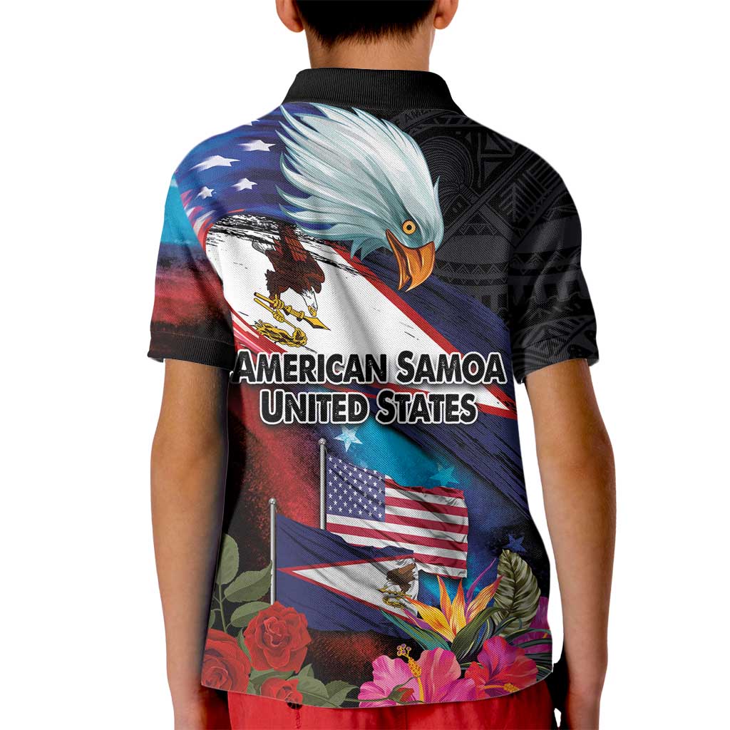 American Samoa and United States Together Kid Polo Shirt National Flag with Eagle-Hibiscus and Rose