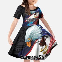 American Samoa and United States Together Kid Short Sleeve Dress National Flag with Eagle-Hibiscus and Rose LT03 KID Black - Polynesian Pride