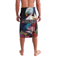 American Samoa and United States Together Lavalava National Flag with Eagle-Hibiscus and Rose