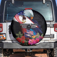 American Samoa and United States Together Spare Tire Cover National Flag with Eagle-Hibiscus and Rose