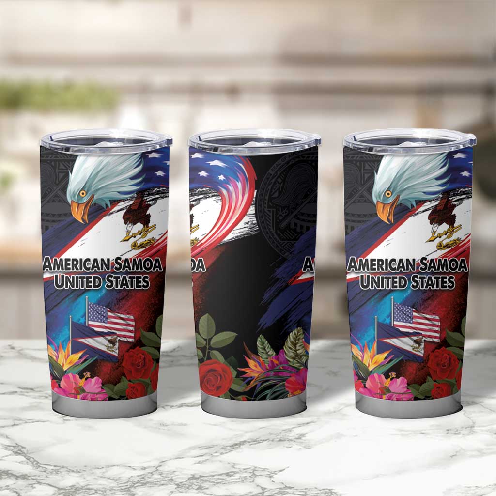 American Samoa and United States Together Tumbler Cup National Flag with Eagle-Hibiscus and Rose LT03 - Polynesian Pride