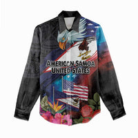 American Samoa and United States Together Women Casual Shirt National Flag with Eagle-Hibiscus and Rose