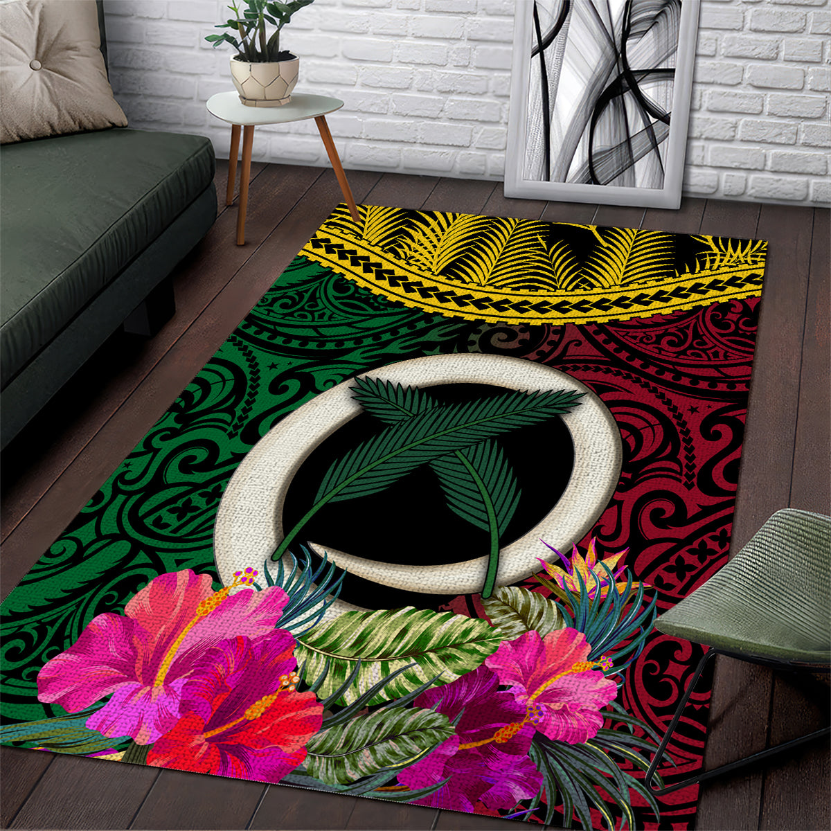 Vanuatu 44th Anniversary Independence Day Area Rug Boars Tusk and Namele Plant LT03