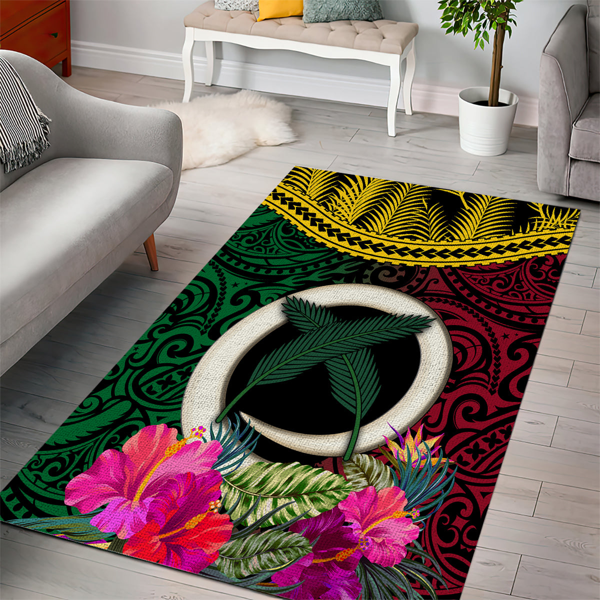 Vanuatu 44th Anniversary Independence Day Area Rug Boars Tusk and Namele Plant LT03