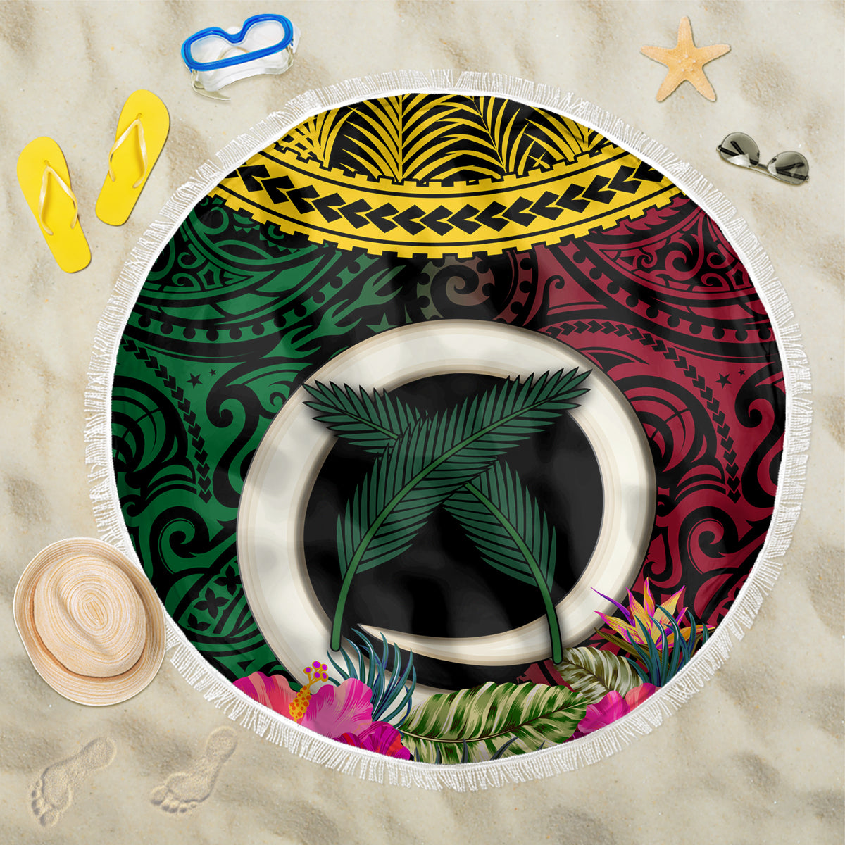 Vanuatu 44th Anniversary Independence Day Beach Blanket Boars Tusk and Namele Plant LT03