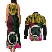 Vanuatu 44th Anniversary Independence Day Couples Matching Tank Maxi Dress and Long Sleeve Button Shirt Boars Tusk and Namele Plant LT03 - Polynesian Pride