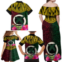 Vanuatu 44th Anniversary Independence Day Family Matching Off Shoulder Maxi Dress and Hawaiian Shirt Boars Tusk and Namele Plant LT03 - Polynesian Pride