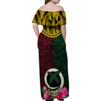 Vanuatu 44th Anniversary Independence Day Family Matching Off Shoulder Maxi Dress and Hawaiian Shirt Boars Tusk and Namele Plant LT03 - Polynesian Pride