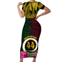 Vanuatu 44th Anniversary Independence Day Family Matching Short Sleeve Bodycon Dress and Hawaiian Shirt Boars Tusk and Namele Plant LT03 Mom's Dress Black - Polynesian Pride