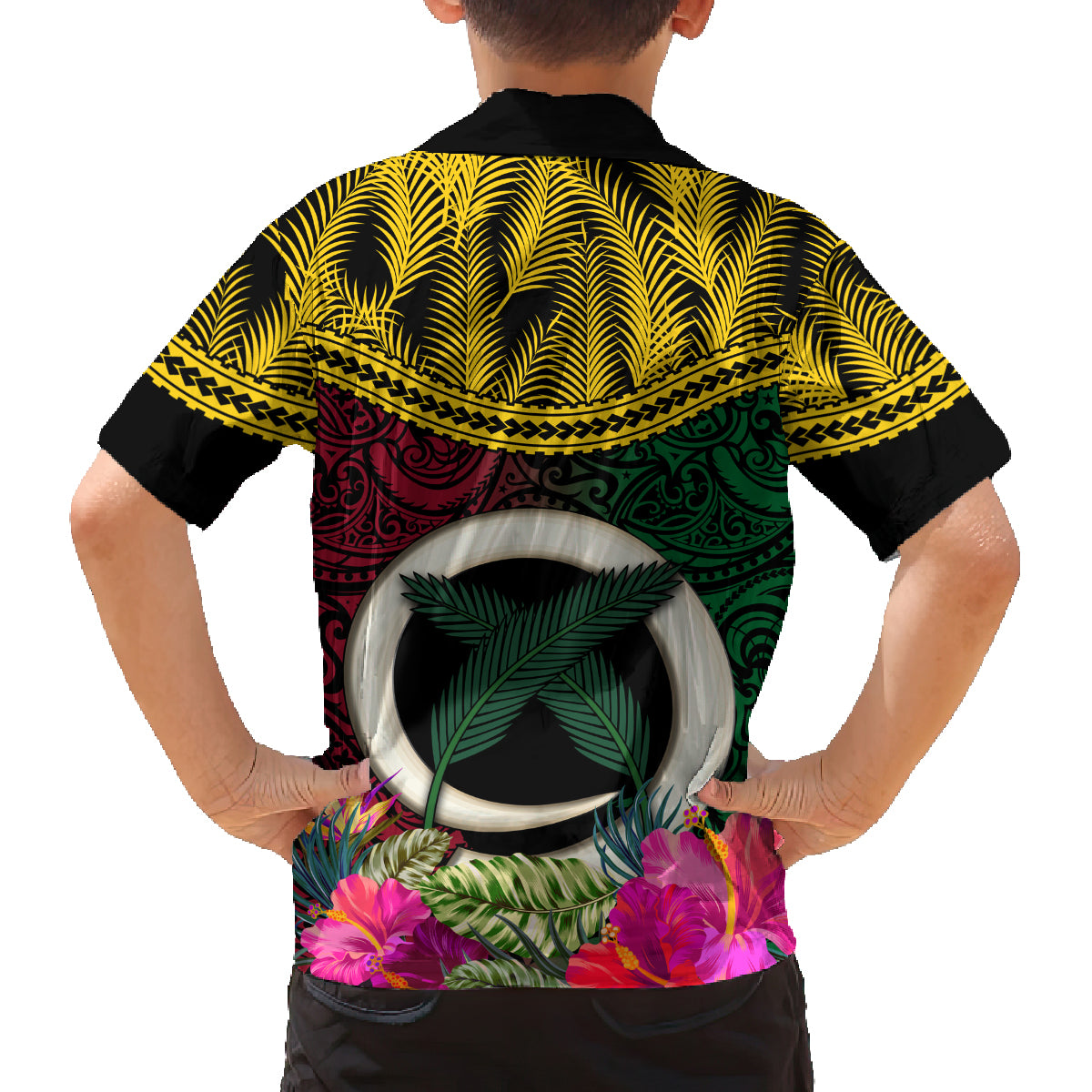 Vanuatu 44th Anniversary Independence Day Family Matching Tank Maxi Dress and Hawaiian Shirt Boars Tusk and Namele Plant LT03 - Polynesian Pride