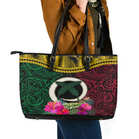 Vanuatu 44th Anniversary Independence Day Leather Tote Bag Boars Tusk and Namele Plant LT03 - Polynesian Pride