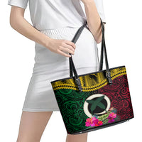 Vanuatu 44th Anniversary Independence Day Leather Tote Bag Boars Tusk and Namele Plant LT03 - Polynesian Pride
